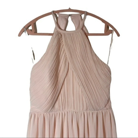 Levkoff Halter Neck Chiffon A-Line backless Gown size 12 in Pastel Pink - Picture 8 of 11